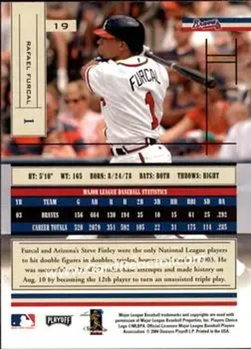 2004 Playoff Absolute Memorabilia - Retail #19 - Rafael Furcal - Atlanta Braves - Back