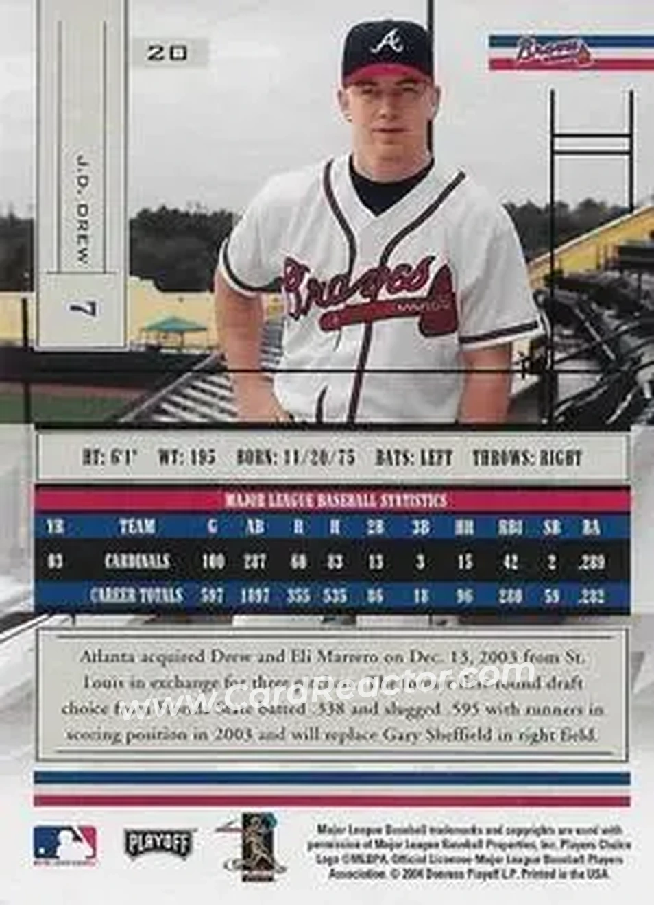 2004 Playoff Absolute Memorabilia - Retail #20 - J.D. Drew - Atlanta Braves - Back