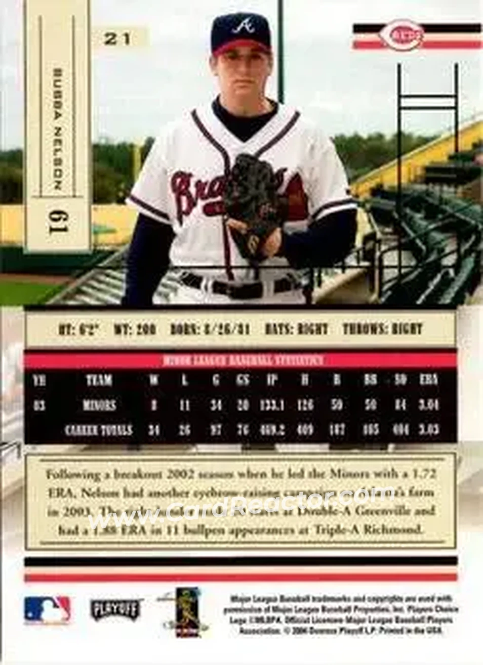 2004 Playoff Absolute Memorabilia - Retail #21 - Bubba Nelson - Cincinnati Reds - Back 2004 Playoff Absolute Memorabilia - Retail #21 - Bubba Nelson - Cincinnati Reds - Back