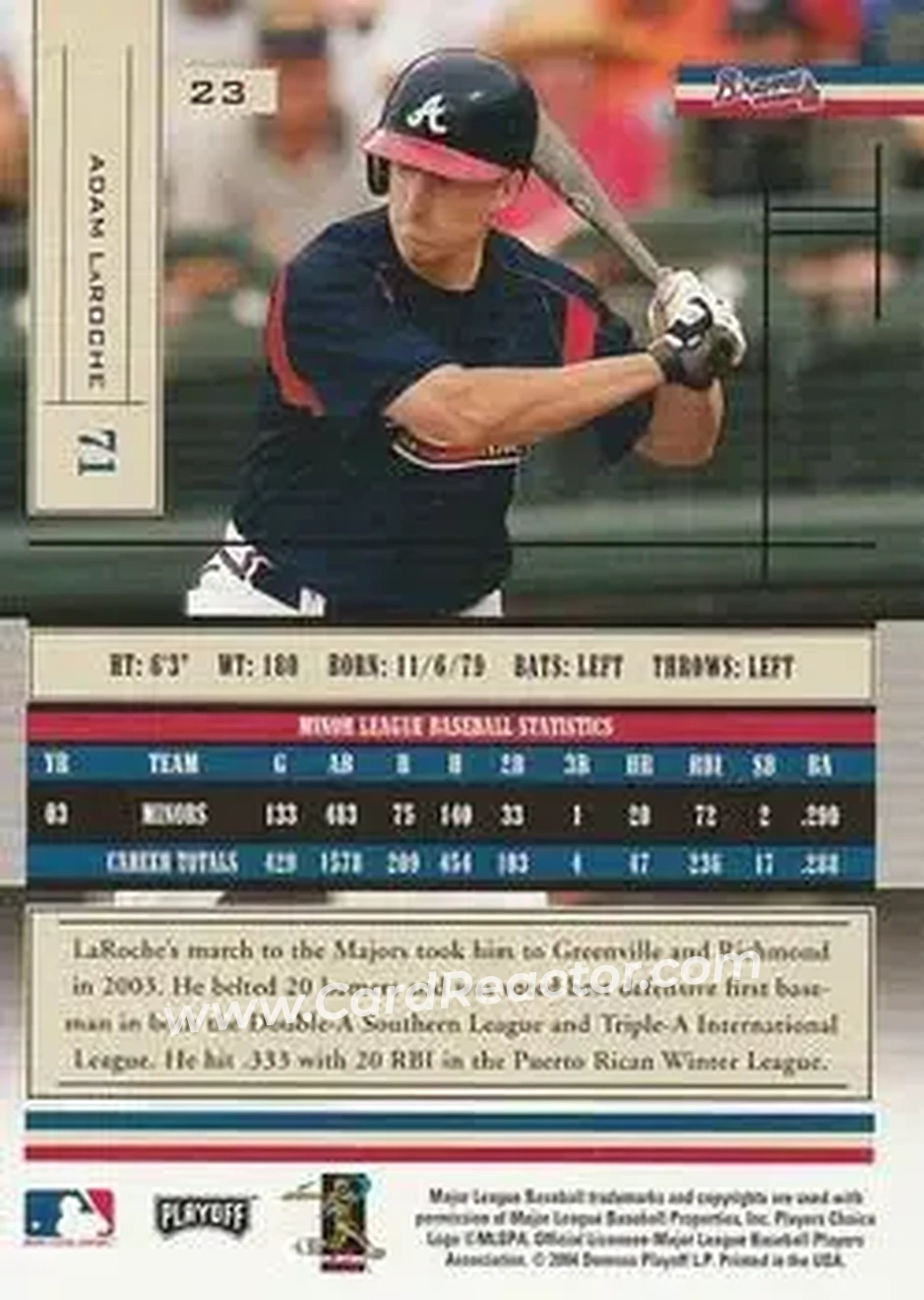 2004 Playoff Absolute Memorabilia - Retail #23 - Adam LaRoche - Atlanta Braves - Back