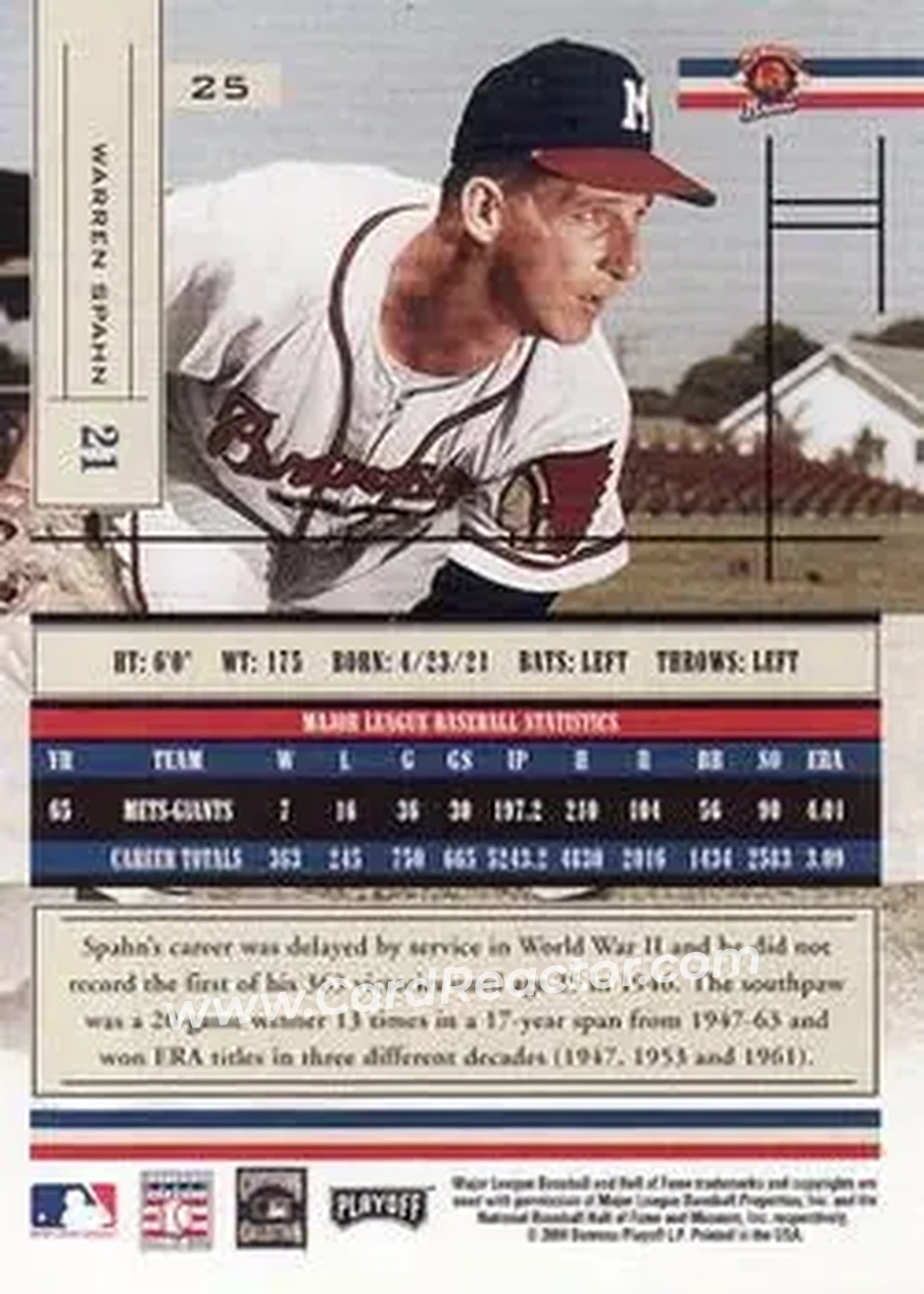 2004 Playoff Absolute Memorabilia - Retail #25 - Warren Spahn - Milwaukee Braves - Back