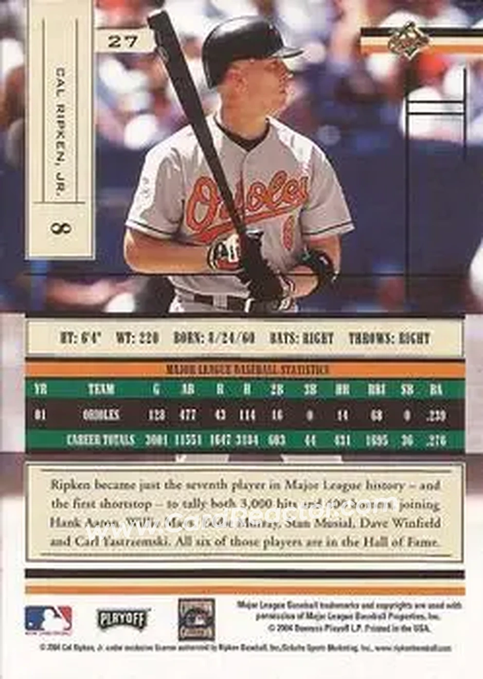 2004 Playoff Absolute Memorabilia - Retail #27 - Cal Ripken - Baltimore Orioles - Back