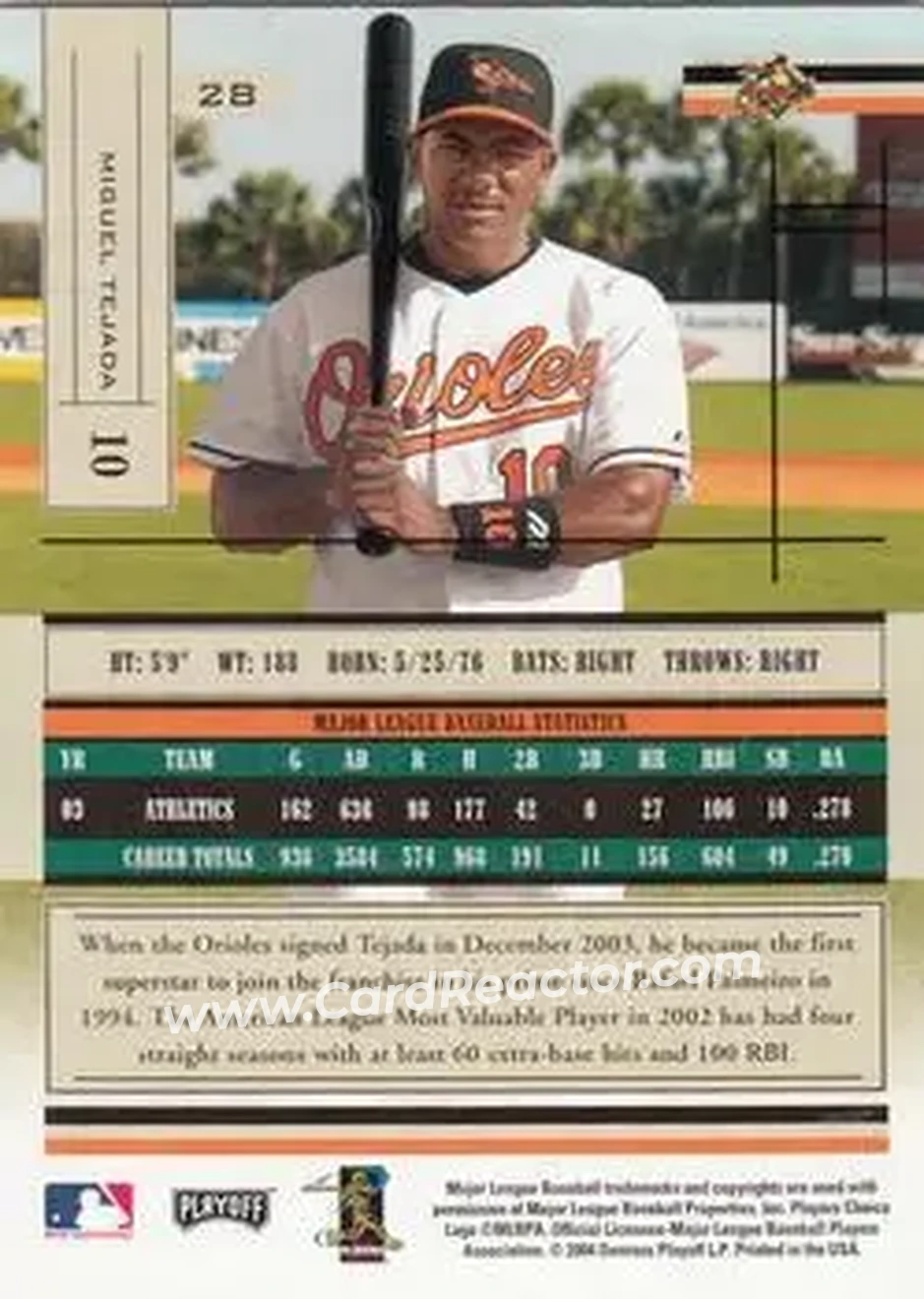 2004 Playoff Absolute Memorabilia - Retail #28 - Miguel Tejada - Baltimore Orioles - Back
