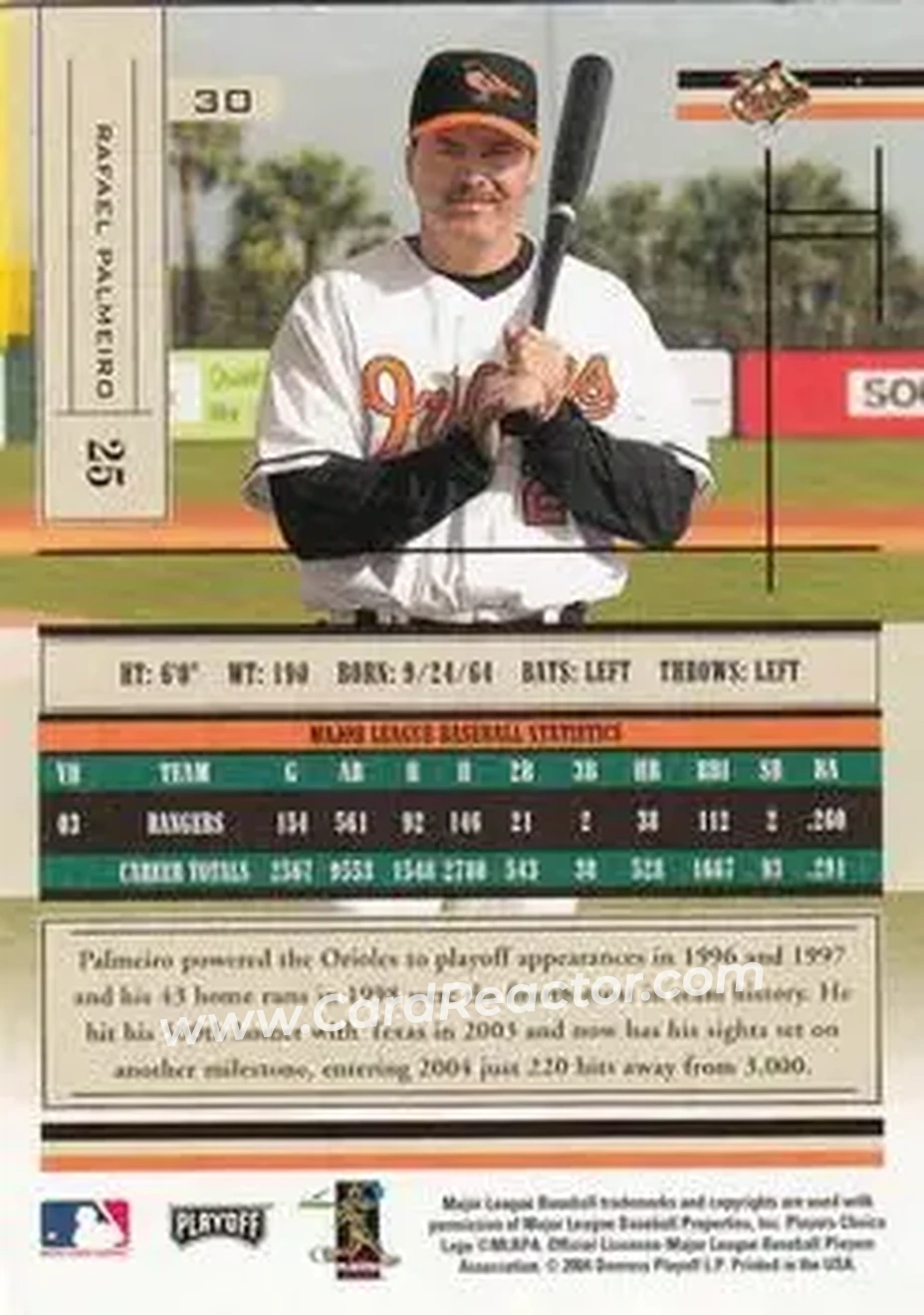 2004 Playoff Absolute Memorabilia - Retail #30 - Rafael Palmeiro - Baltimore Orioles - Back