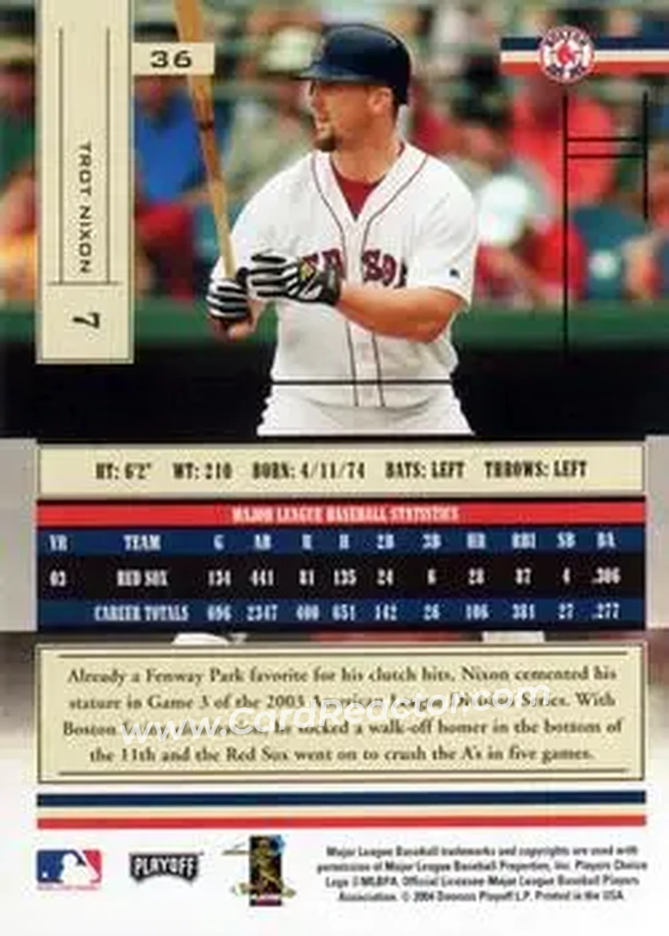 2004 Playoff Absolute Memorabilia - Retail #36 - Trot Nixon - Boston Red Sox - Back