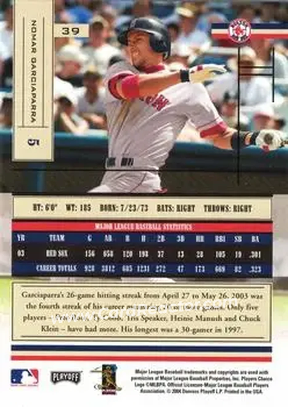 2004 Playoff Absolute Memorabilia - Retail #39 - Nomar Garciaparra - Boston Red Sox - Back