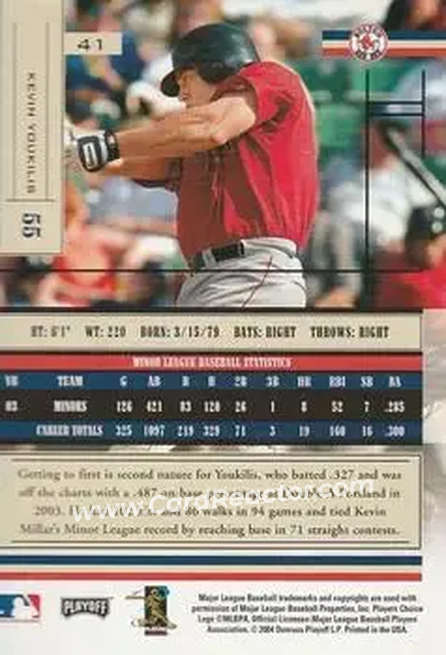 2004 Playoff Absolute Memorabilia - Retail #41 - Kevin Youkilis - Boston Red Sox - Back