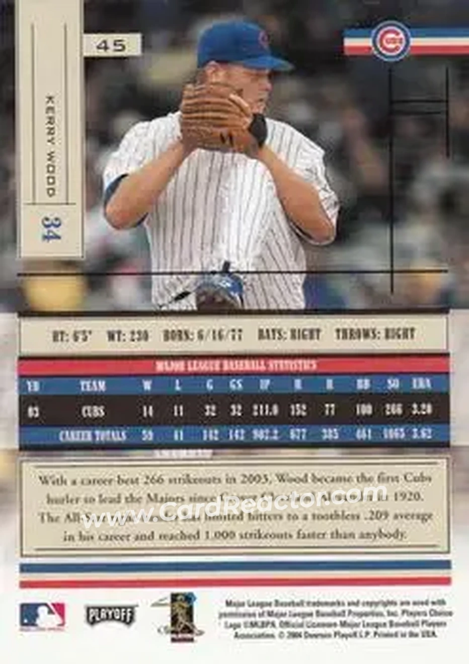 2004 Playoff Absolute Memorabilia - Retail #45 - Kerry Wood - Chicago Cubs - Back