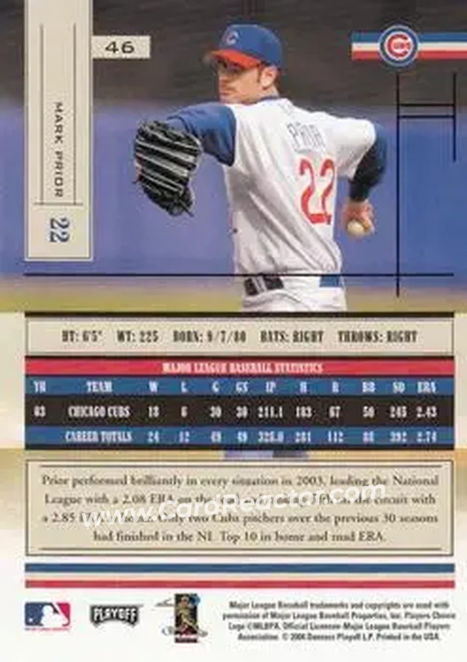 2004 Playoff Absolute Memorabilia - Retail #46 - Mark Prior - Chicago Cubs - Back