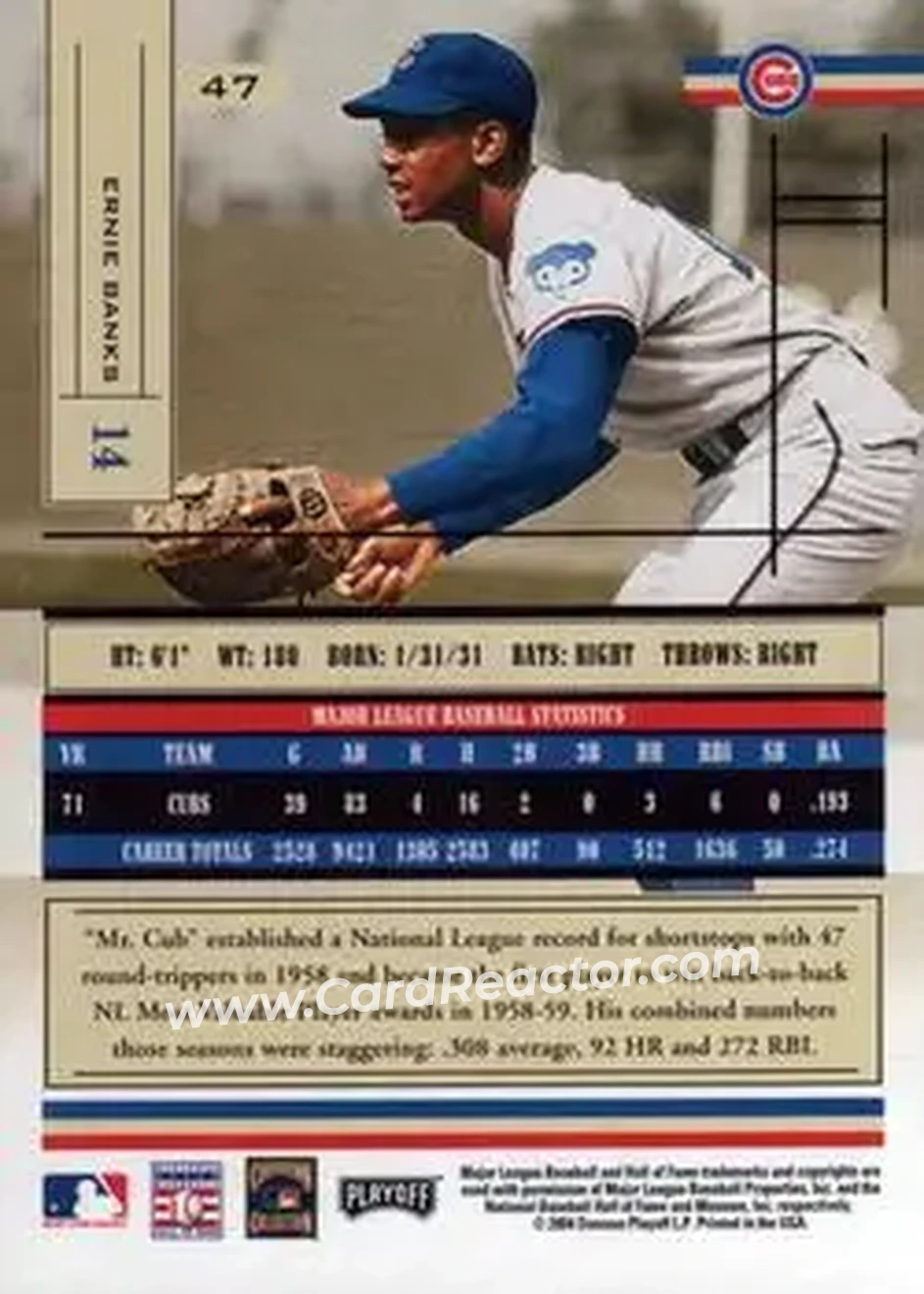2004 Playoff Absolute Memorabilia - Retail #47 - Ernie Banks - Chicago Cubs - Back