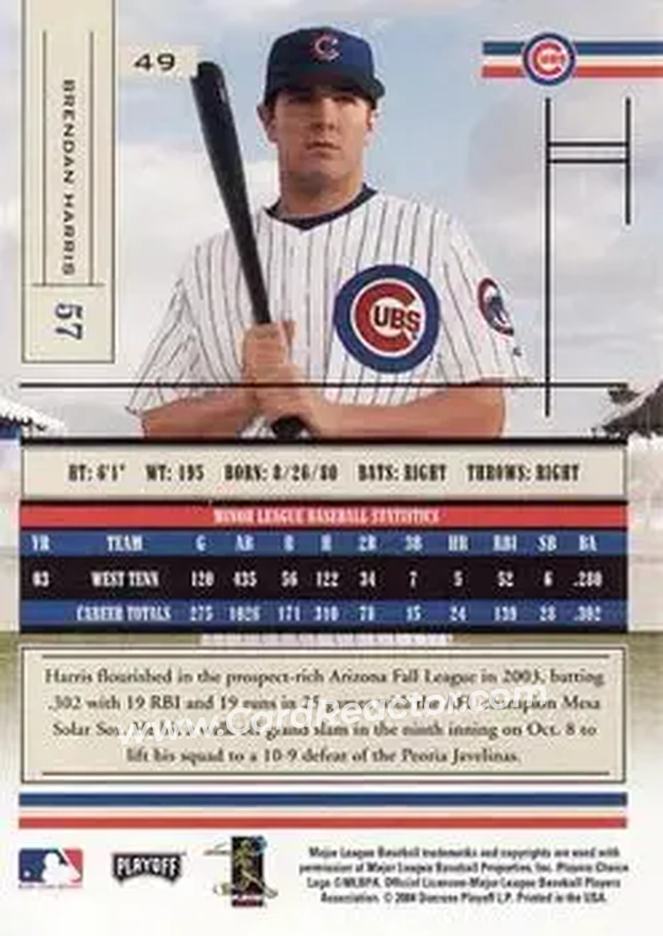 2004 Playoff Absolute Memorabilia - Retail #49 - Brendan Harris - Chicago Cubs - Back