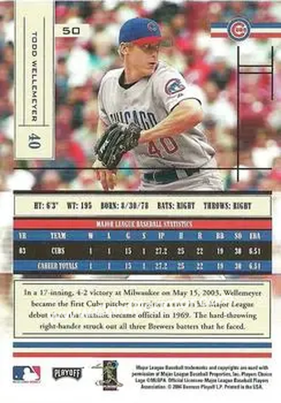 2004 Playoff Absolute Memorabilia - Retail #50 - Todd Wellemeyer - Chicago Cubs - Back