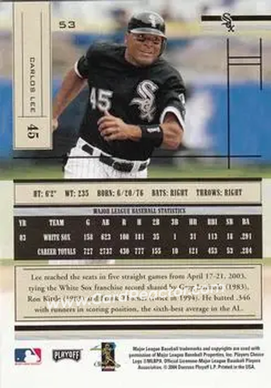 2004 Playoff Absolute Memorabilia - Retail #53 - Carlos Lee - Chicago White Sox - Back