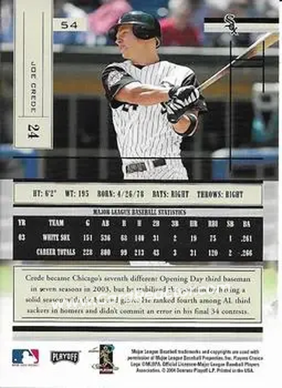 2004 Playoff Absolute Memorabilia - Retail #54 - Joe Crede - Chicago White Sox - Back