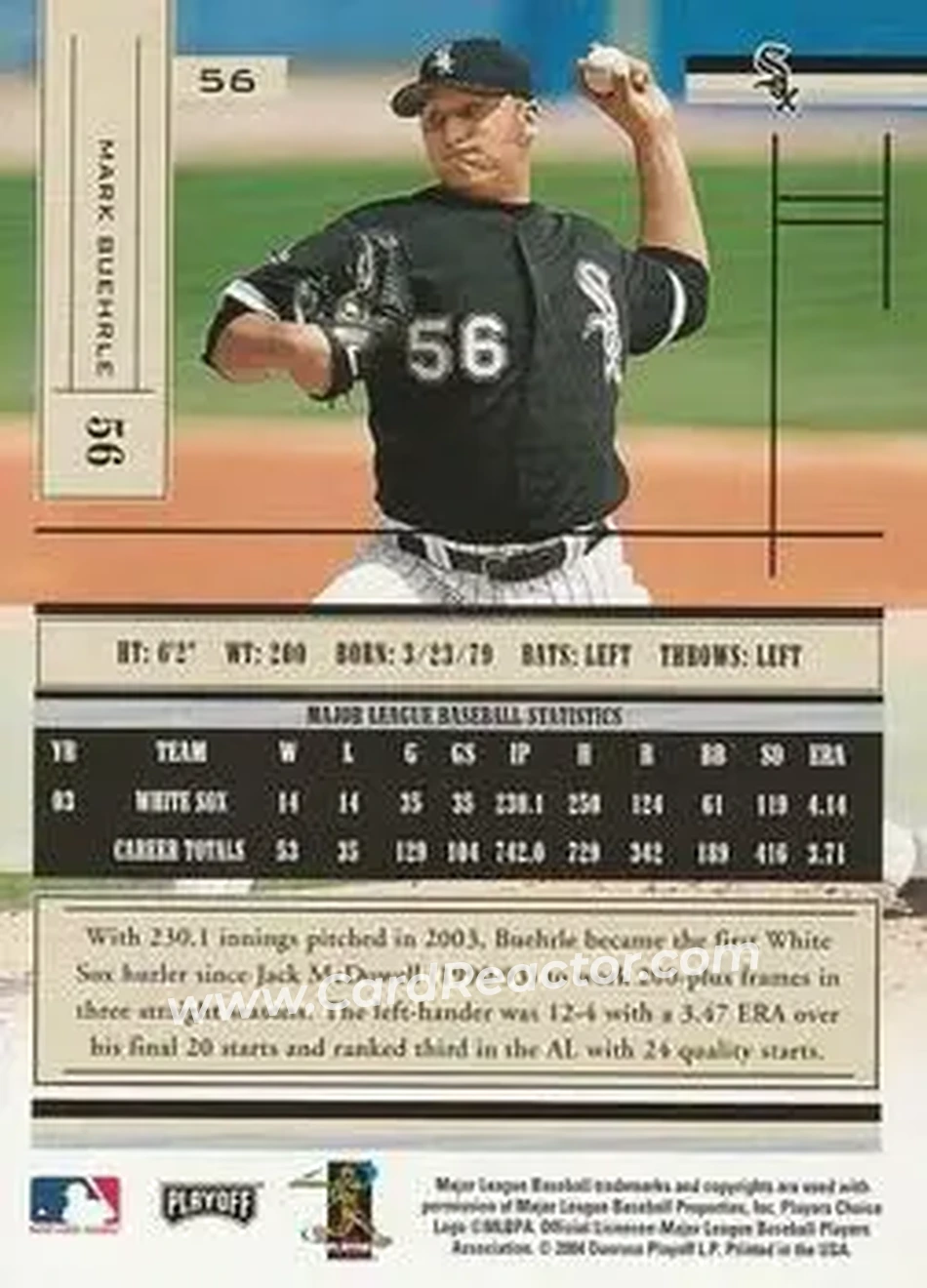 2004 Playoff Absolute Memorabilia - Retail #56 - Mark Buehrle - Chicago White Sox - Back