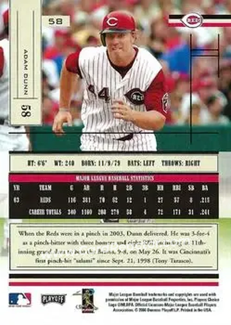 2004 Playoff Absolute Memorabilia - Retail #58 - Adam Dunn - Cincinnati Reds - Back