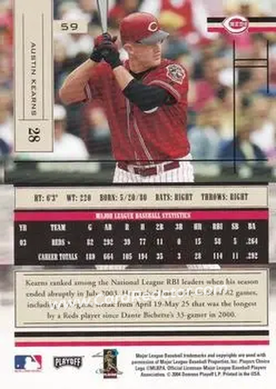 2004 Playoff Absolute Memorabilia - Retail #59 - Austin Kearns - Cincinnati Reds - Back