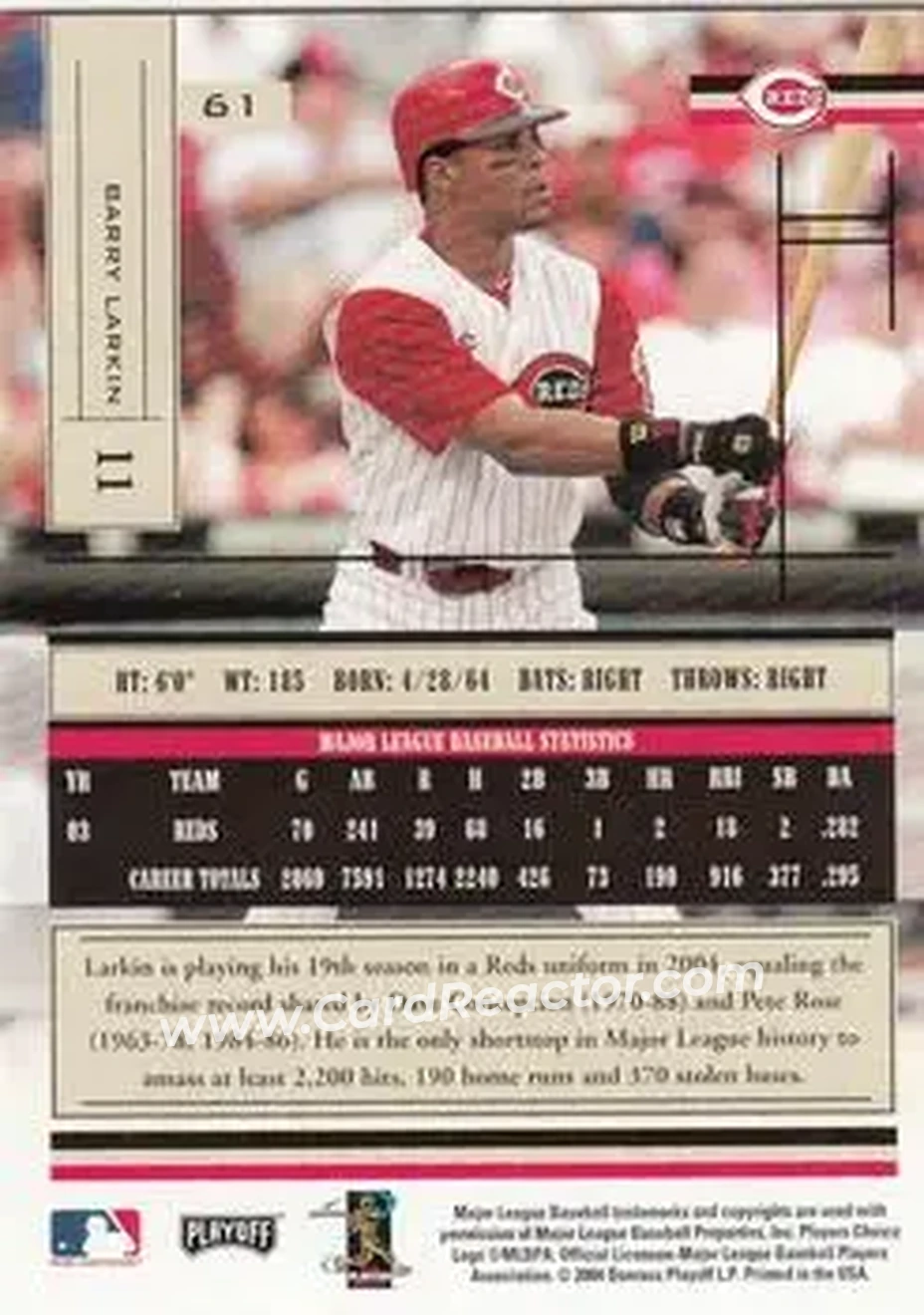 2004 Playoff Absolute Memorabilia - Retail #61 - Barry Larkin - Cincinnati Reds - Back