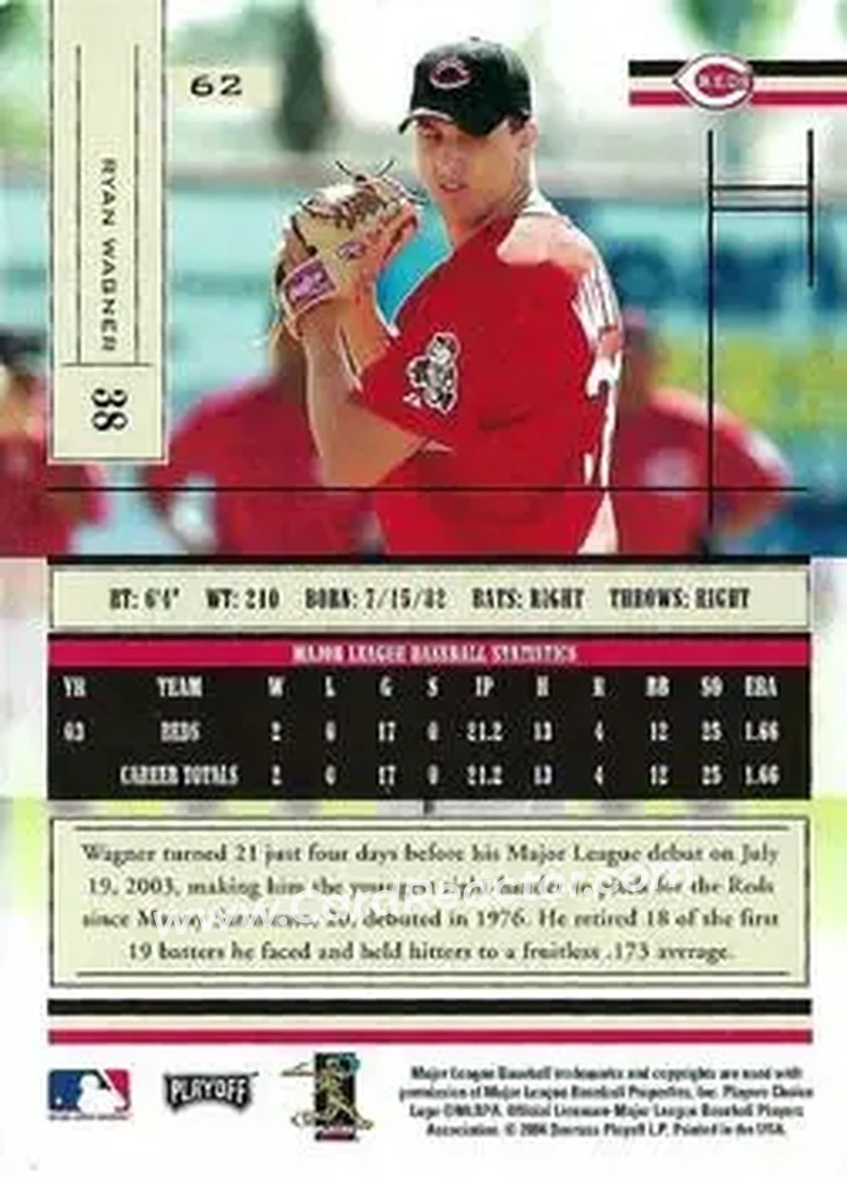 2004 Playoff Absolute Memorabilia - Retail #62 - Ryan Wagner - Cincinnati Reds - Back