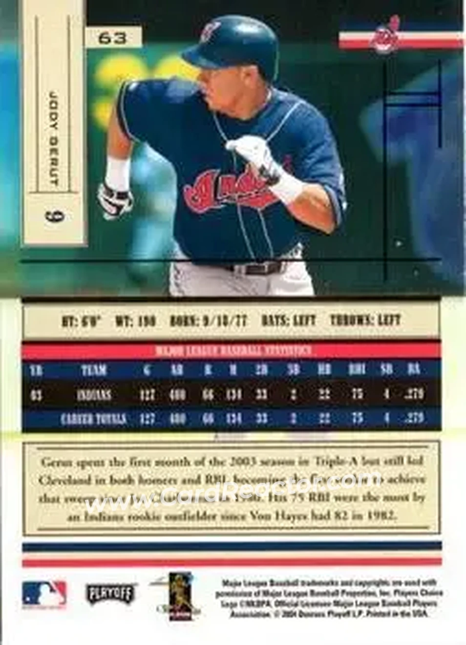 2004 Playoff Absolute Memorabilia - Retail #63 - Jody Gerut - Cleveland Indians - Back