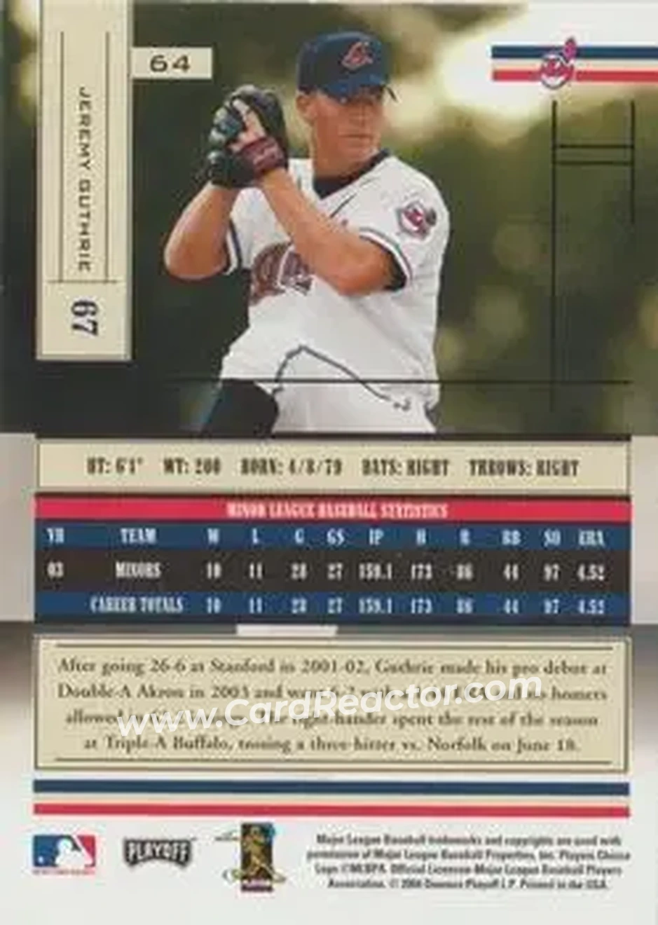 2004 Playoff Absolute Memorabilia - Retail #64 - Jeremy Guthrie - Cleveland Indians - Back