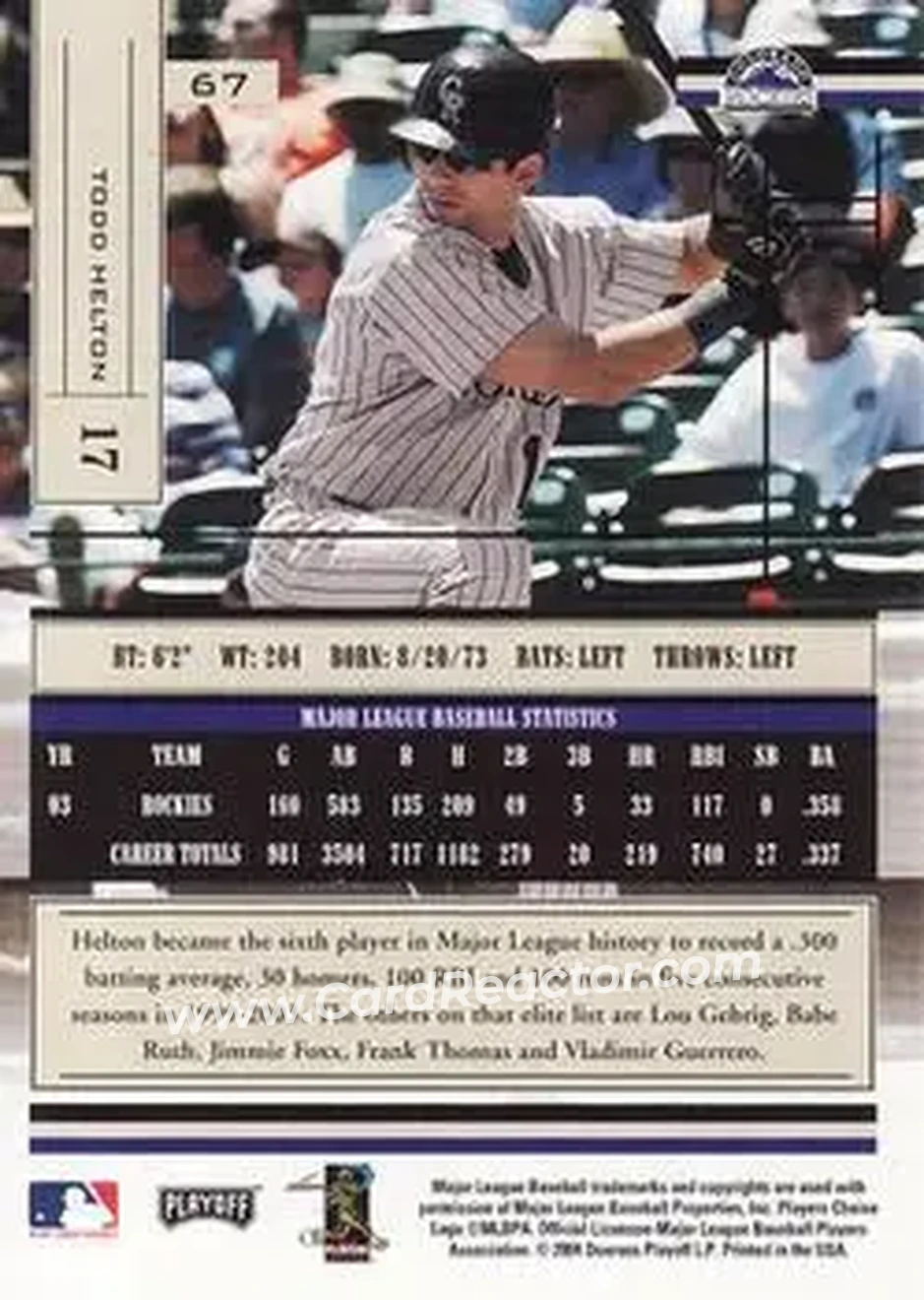 2004 Playoff Absolute Memorabilia - Retail #67 - Todd Helton - Colorado Rockies - Back