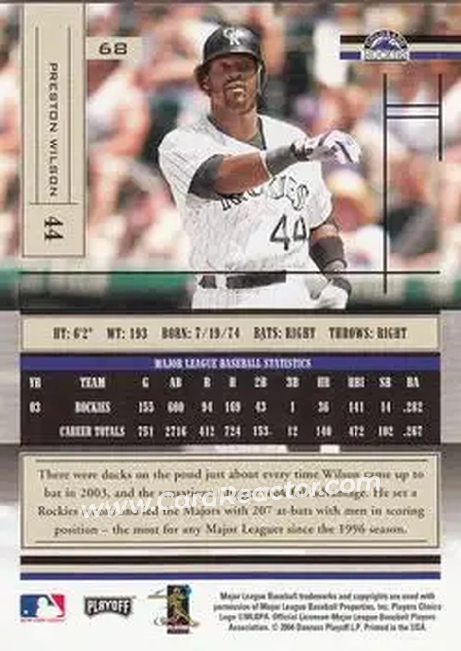 2004 Playoff Absolute Memorabilia - Retail #68 - Preston Wilson - Colorado Rockies - Back