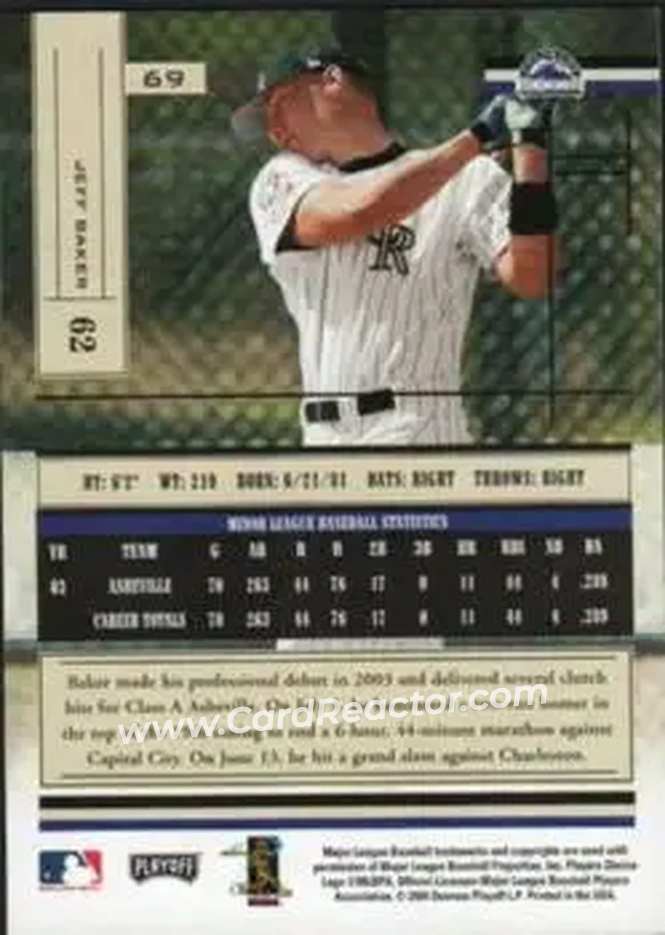 2004 Playoff Absolute Memorabilia - Retail #69 - Jeff Baker - Colorado Rockies - Back 2004 Playoff Absolute Memorabilia - Retail #69 - Jeff Baker - Colorado Rockies - Back
