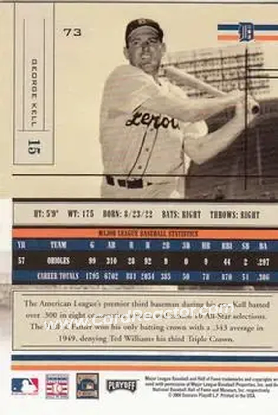 2004 Playoff Absolute Memorabilia - Retail #73 - George Kell - Detroit Tigers - Back