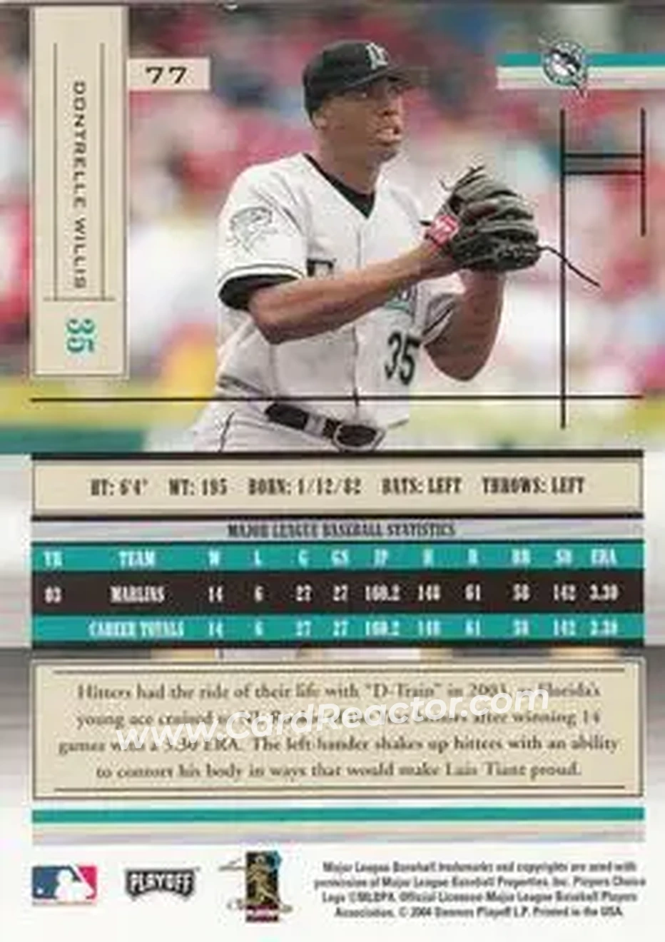 2004 Playoff Absolute Memorabilia - Retail #77 - Dontrelle Willis - Florida Marlins - Back