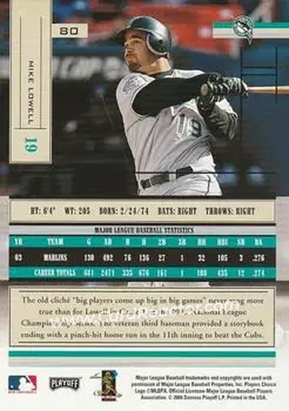 2004 Playoff Absolute Memorabilia - Retail #80 - Mike Lowell - Florida Marlins - Back