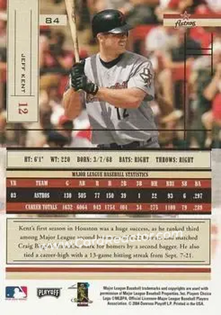 2004 Playoff Absolute Memorabilia - Retail #84 - Jeff Kent - Houston Astros - Back