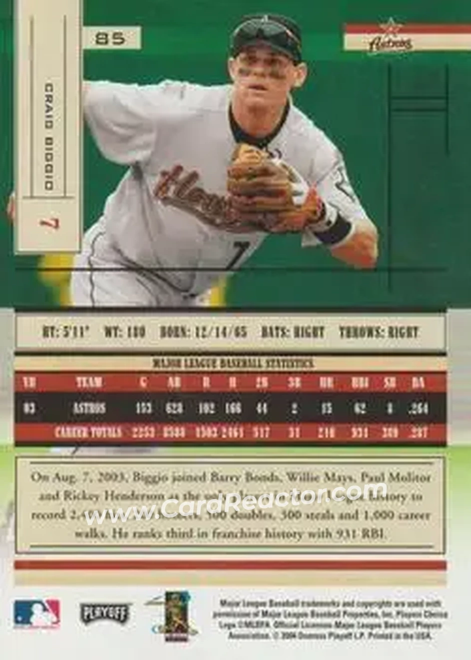 2004 Playoff Absolute Memorabilia - Retail #85 - Craig Biggio - Houston Astros - Back