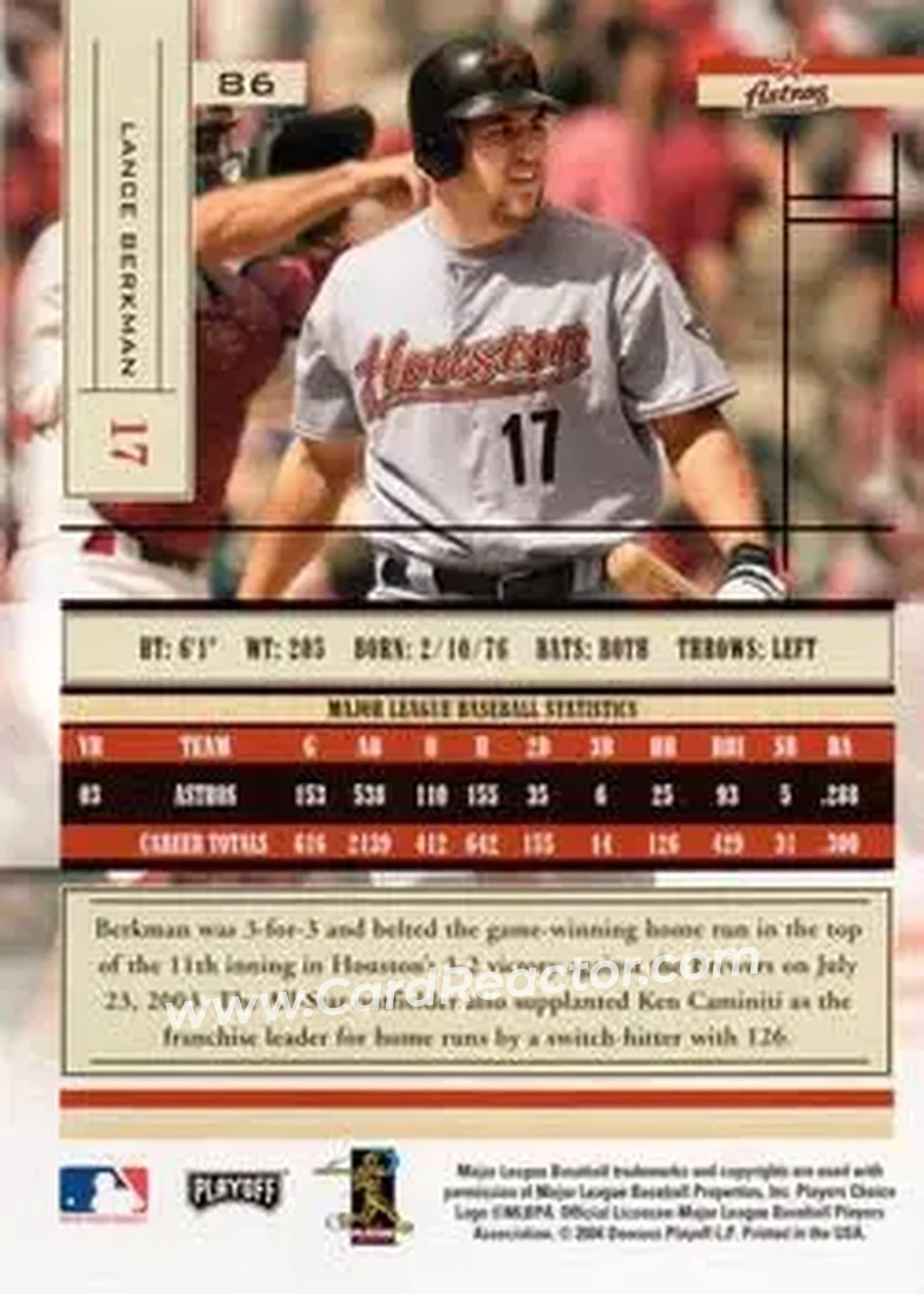 2004 Playoff Absolute Memorabilia - Retail #86 - Lance Berkman - Houston Astros - Back 2004 Playoff Absolute Memorabilia - Retail #86 - Lance Berkman - Houston Astros - Back