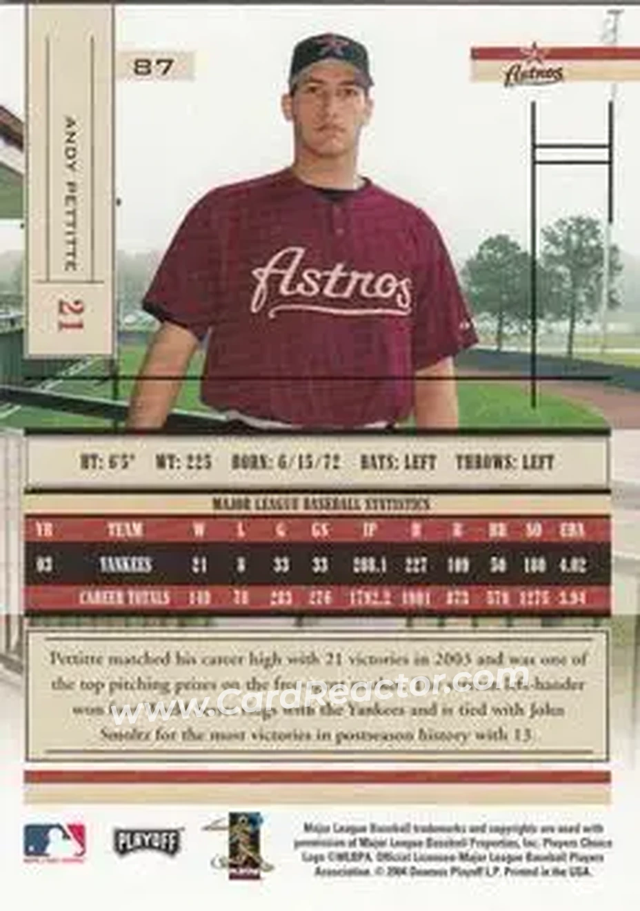 2004 Playoff Absolute Memorabilia - Retail #87 - Andy Pettitte - Houston Astros - Back