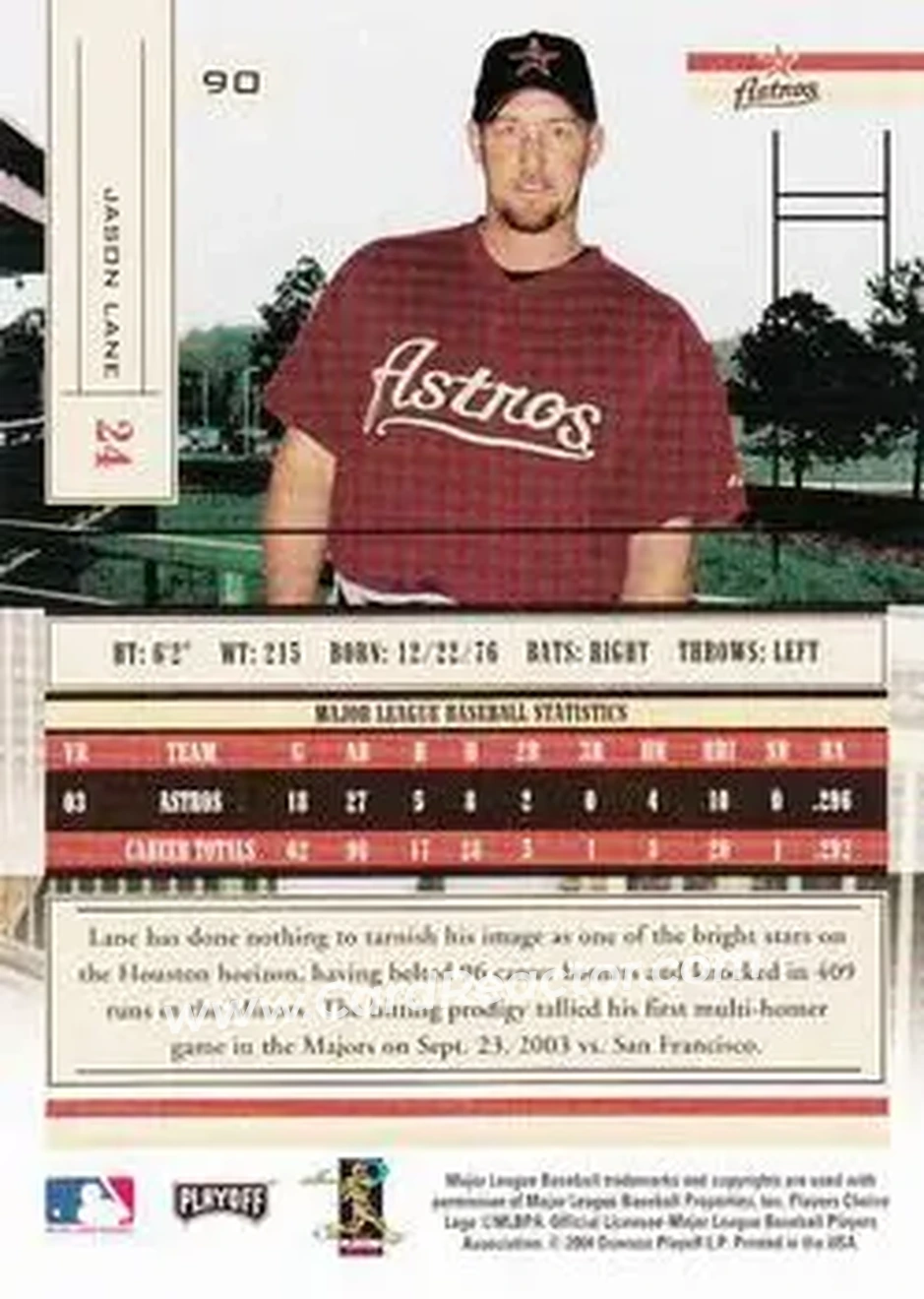 2004 Playoff Absolute Memorabilia - Retail #90 - Jason Lane - Houston Astros - Back