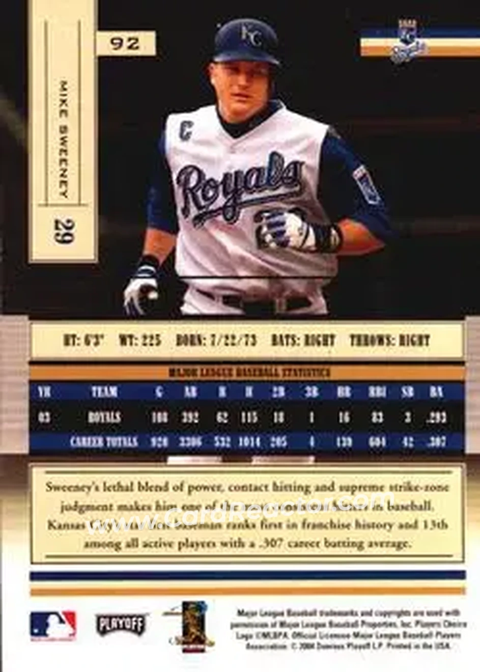2004 Playoff Absolute Memorabilia - Retail #92 - Mike Sweeney - Kansas City Royals - Back