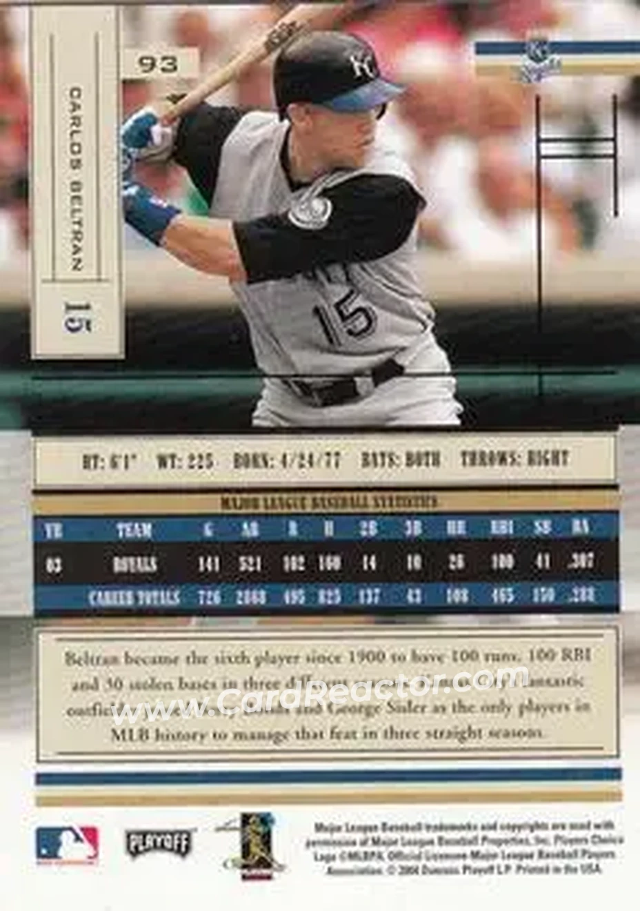 2004 Playoff Absolute Memorabilia - Retail #93 - Carlos Beltran - Kansas City Royals - Back