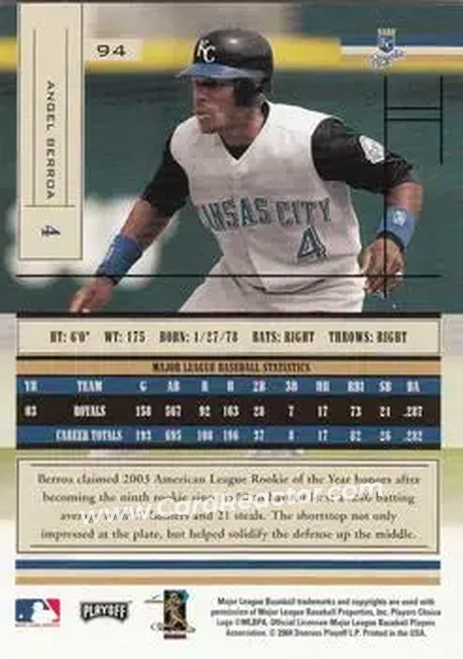 2004 Playoff Absolute Memorabilia - Retail #94 - Angel Berroa - Kansas City Royals - Back