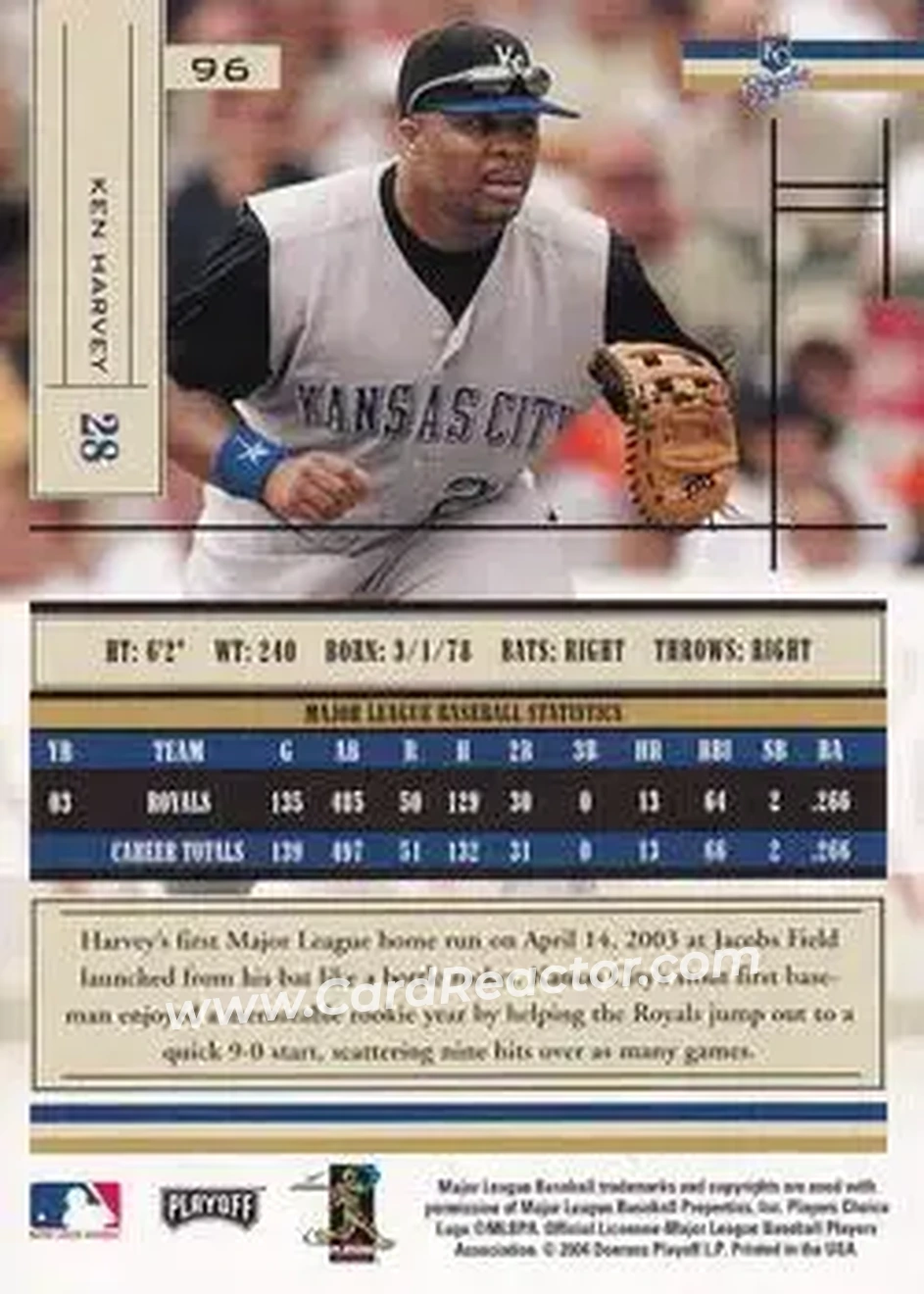 2004 Playoff Absolute Memorabilia - Retail #96 - Ken Harvey - Kansas City Royals - Back