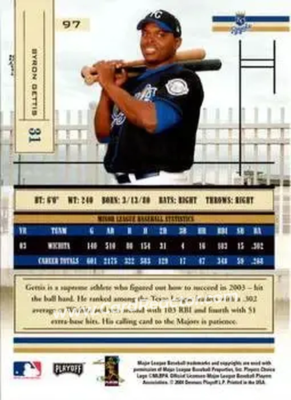 2004 Playoff Absolute Memorabilia - Retail #97 - Byron Gettis - Kansas City Royals - Back