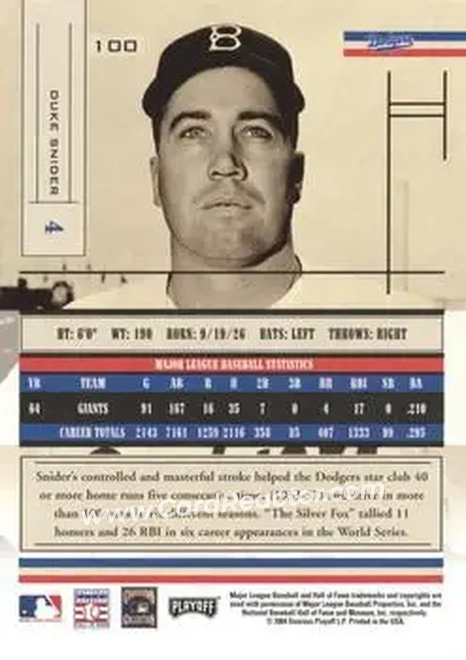 2004 Playoff Absolute Memorabilia - Retail #100 - Edwin "Duke" Snider - Brooklyn Dodgers - Back