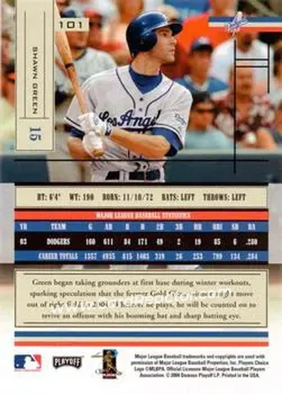 2004 Playoff Absolute Memorabilia - Retail #101 - Shawn Green - Los Angeles Dodgers - Back