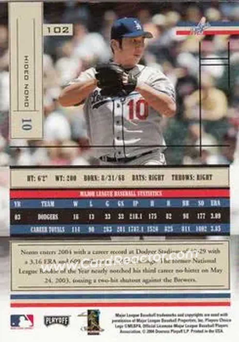 2004 Playoff Absolute Memorabilia - Retail #102 - Hideo Nomo - Los Angeles Dodgers - Back