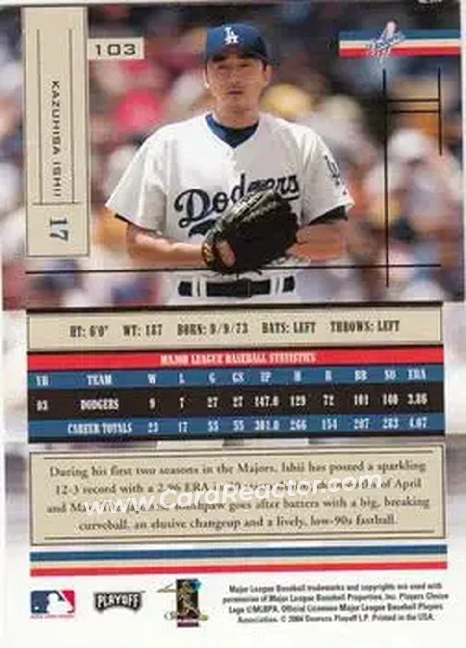 2004 Playoff Absolute Memorabilia - Retail #103 - Kazuhisa Ishii - Los Angeles Dodgers - Back 2004 Playoff Absolute Memorabilia - Retail #103 - Kazuhisa Ishii - Los Angeles Dodgers - Back