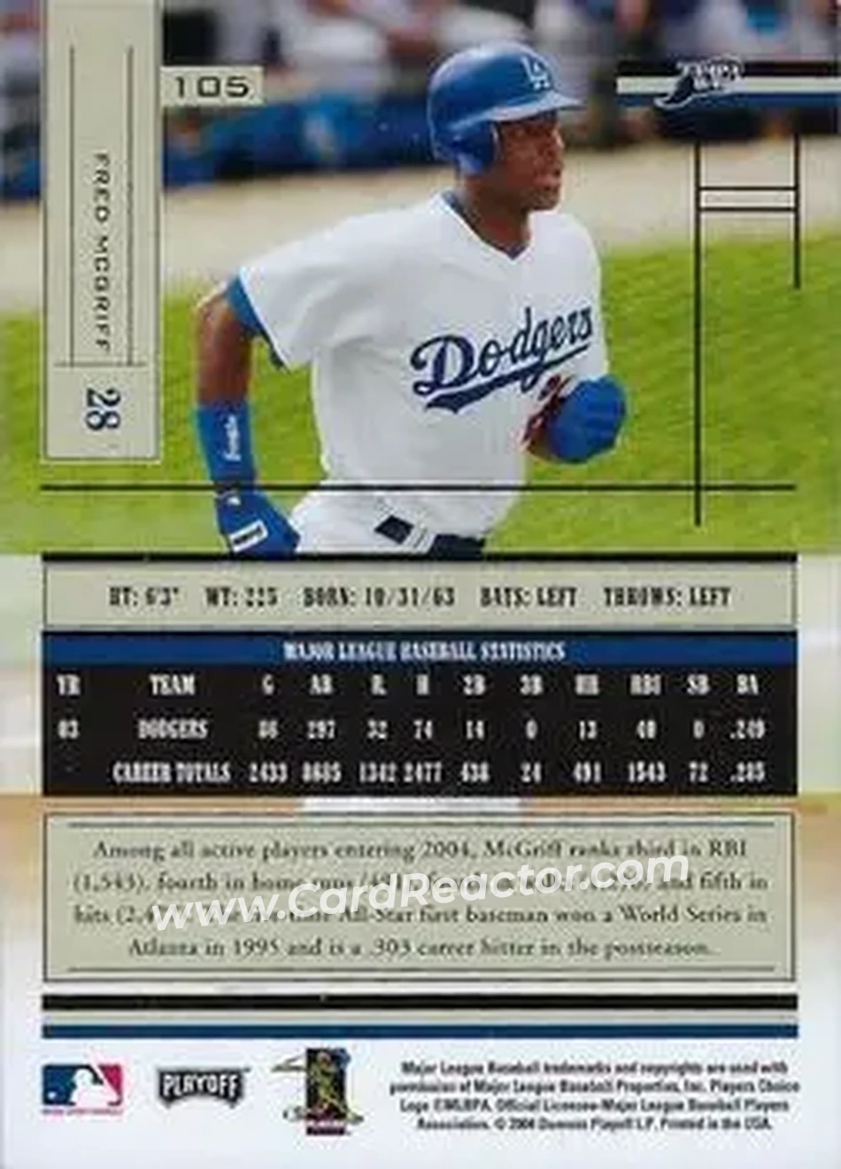 2004 Playoff Absolute Memorabilia - Retail #105 - Fred McGriff - Tampa Bay Devil Rays - Back