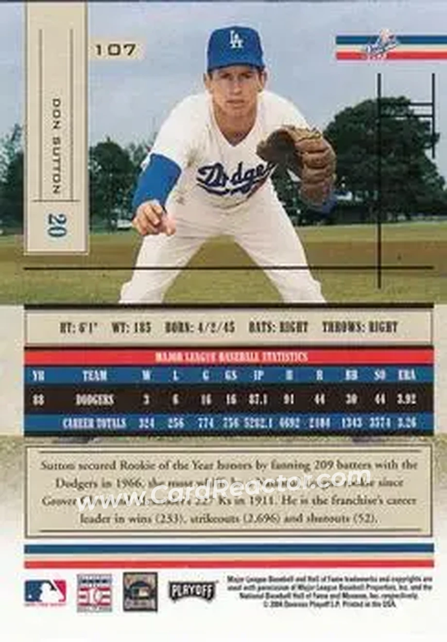 2004 Playoff Absolute Memorabilia - Retail #107 - Don Sutton - Los Angeles Dodgers - Back