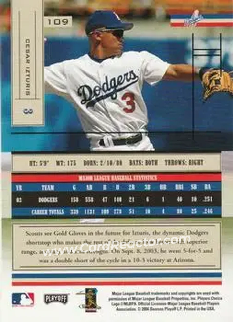 2004 Playoff Absolute Memorabilia - Retail #109 - Cesar Izturis - Los Angeles Dodgers - Back