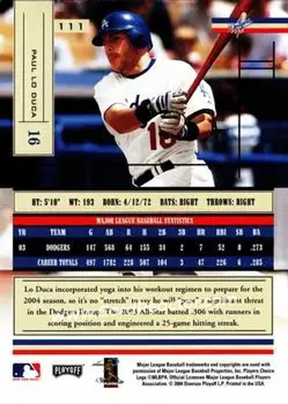 2004 Playoff Absolute Memorabilia - Retail #111 - Paul Lo Duca - Los Angeles Dodgers - Back