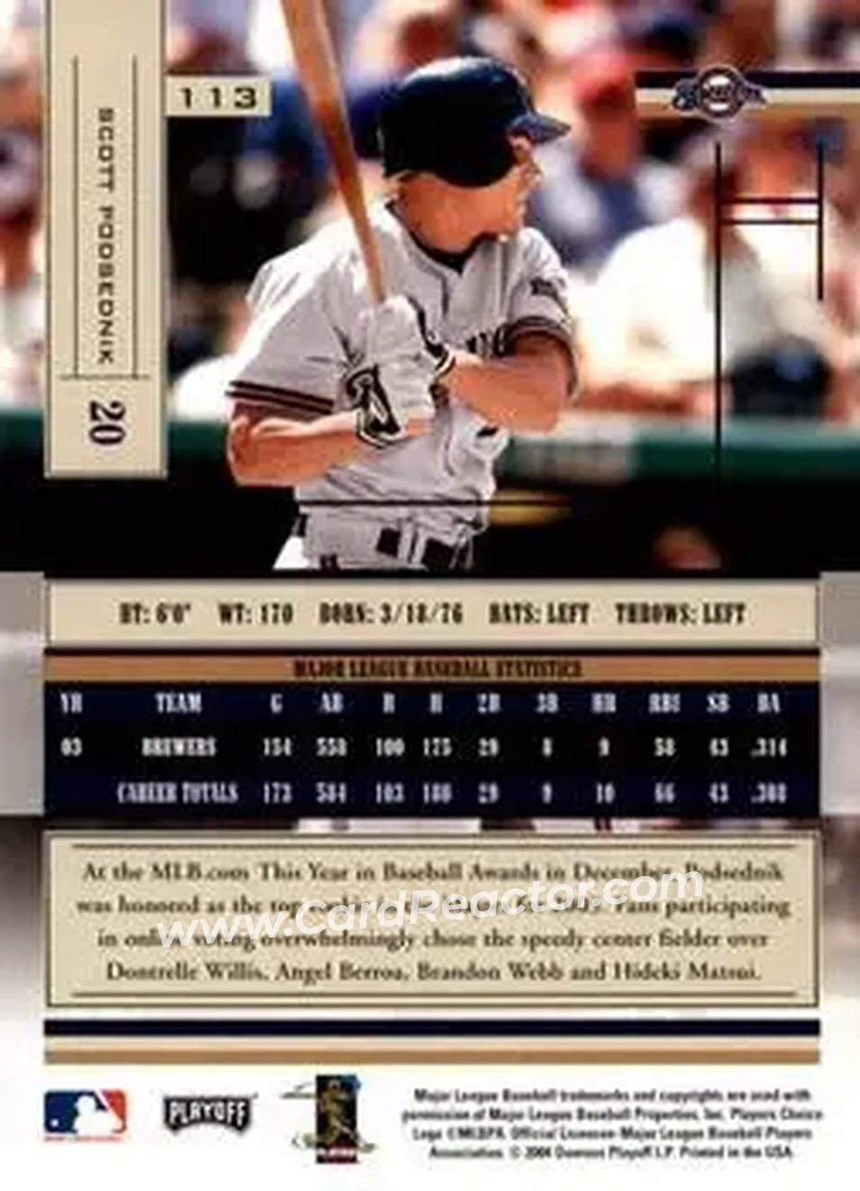 2004 Playoff Absolute Memorabilia - Retail #113 - Scott Podsednik - Milwaukee Brewers - Back